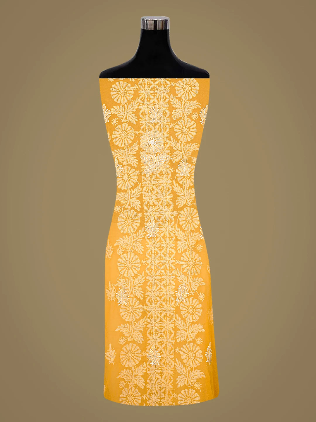 Ada Hand Embroidered Mustard Georgette Lucknowi Chikankari Unstitched Suit Piece 01A843814