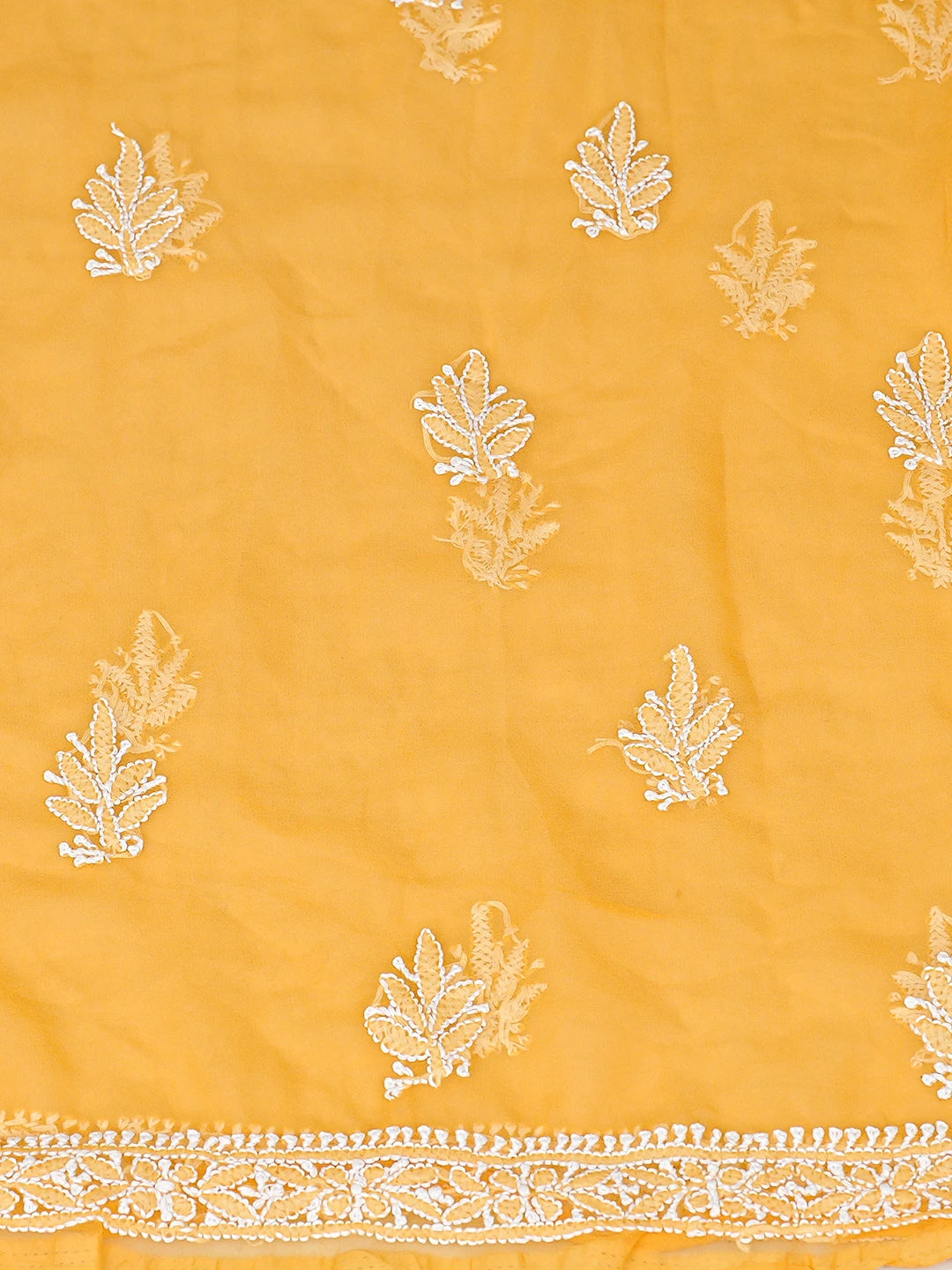 Ada Hand Embroidered Mustard Georgette Lucknowi Chikankari Unstitched Suit Piece 01A843814
