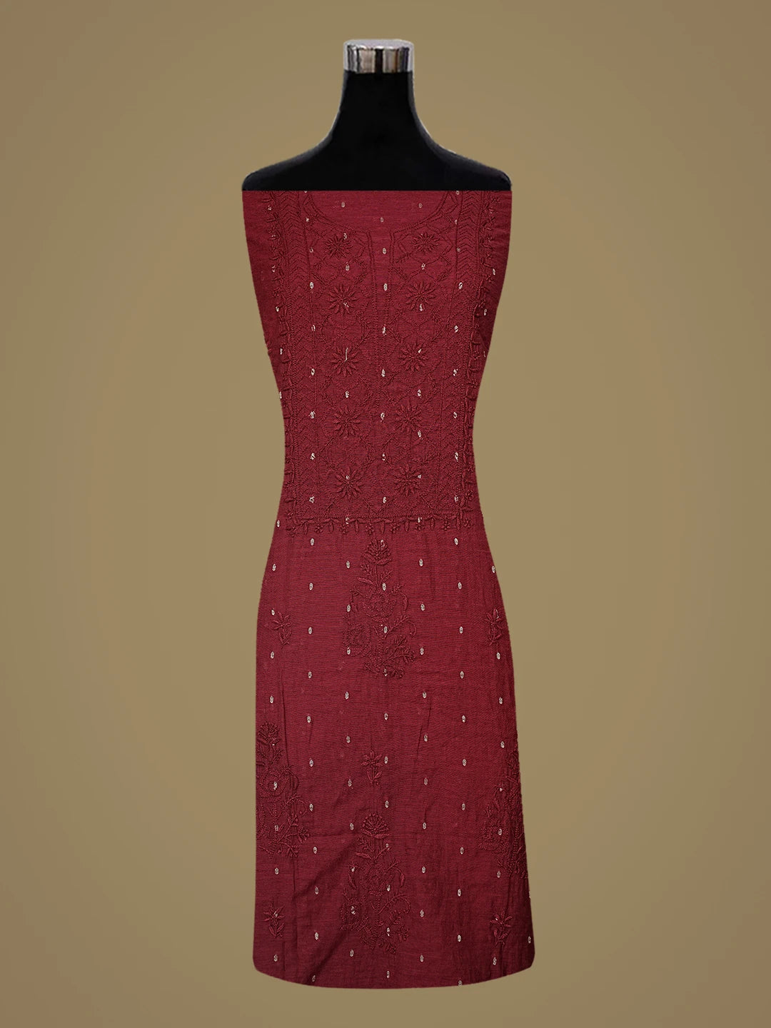 Ada Hand Embroidered Vermilion Red Chanderi Lucknowi Chikankari Unstitched Kurta Dupatta Set 01A602169