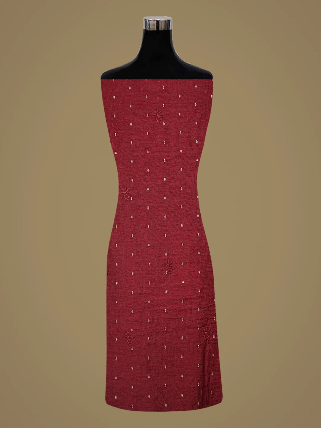 Ada Hand Embroidered Vermilion Red Chanderi Lucknowi Chikankari Unstitched Kurta Dupatta Set 01A602169