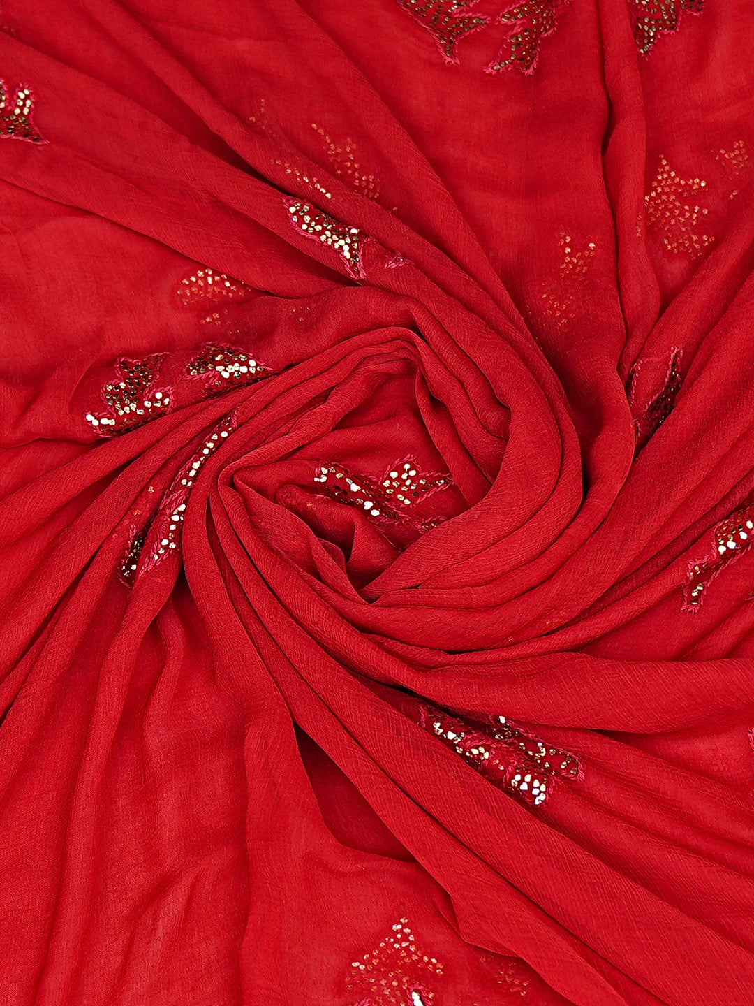 Ada Hand Embroidered Carmine Red Chiffon Lucknowi Chikankari Dupatta With Mukaish Work 01A620260