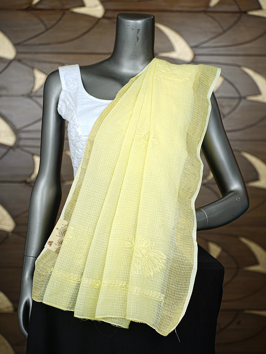 Ada Hand Embroidered Lemon Kota Lucknowi Chikankari Dupatta 01A731692