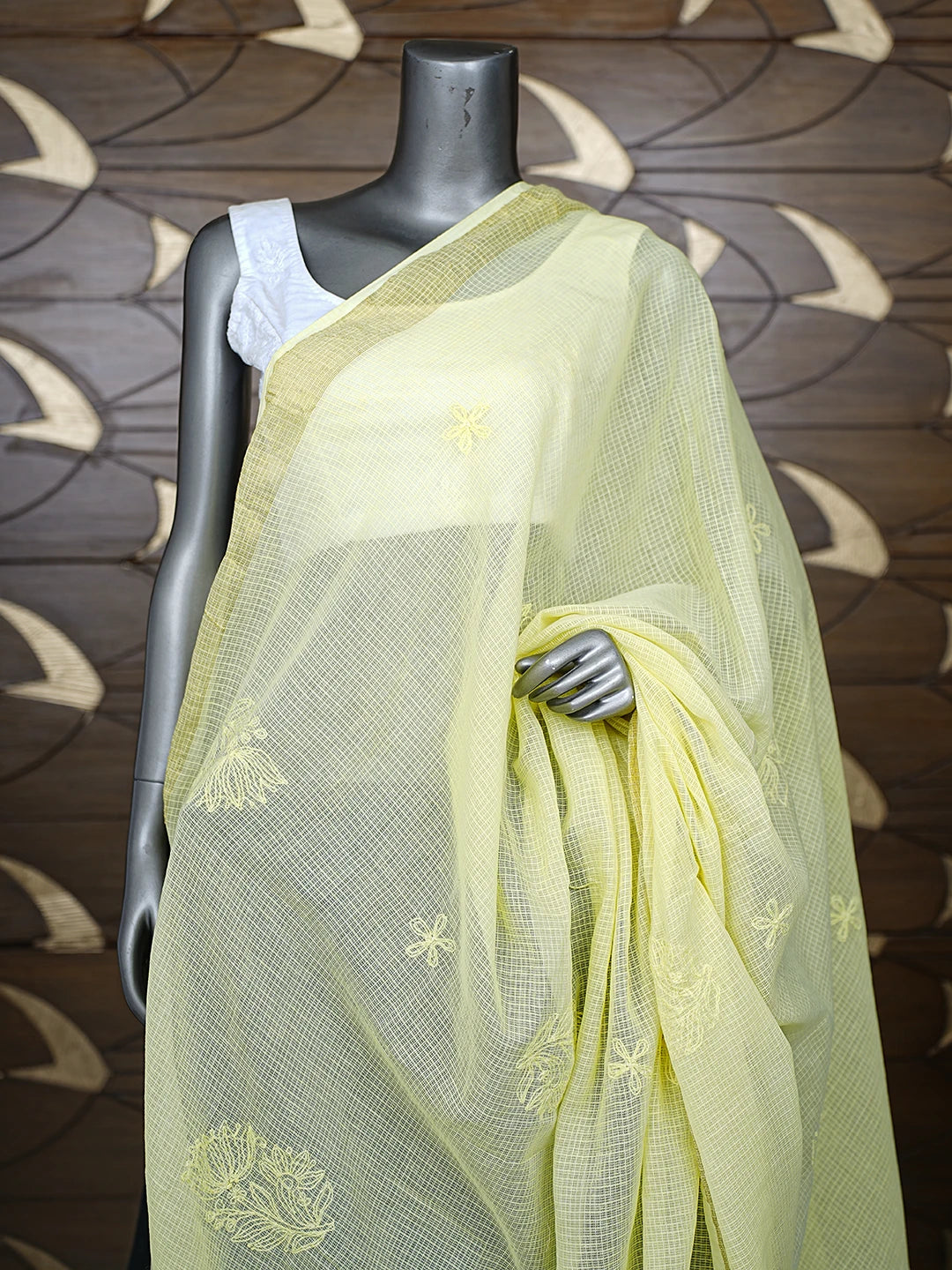 Ada Hand Embroidered Lemon Kota Lucknowi Chikankari Dupatta 01A731692