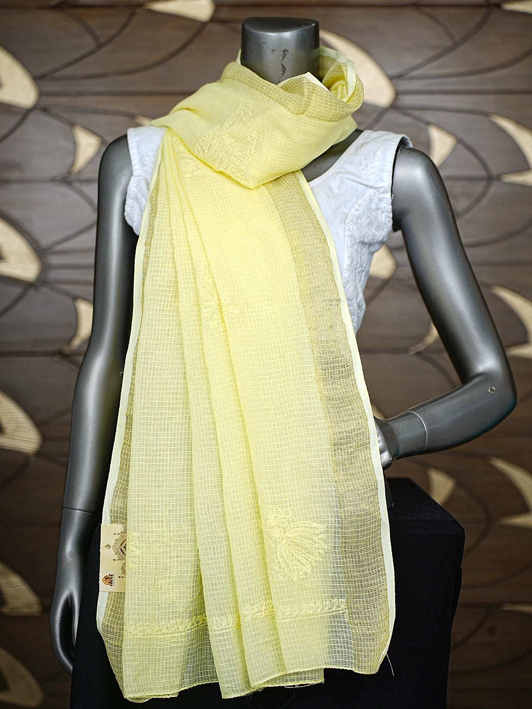 Ada Hand Embroidered Lemon Kota Lucknowi Chikankari Dupatta 01A731692
