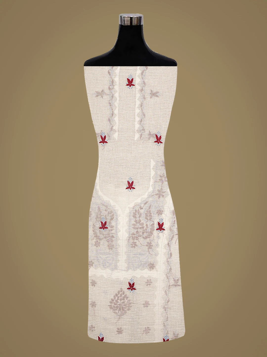 Ada Hand Embroidered White Kota Lucknowi Chikankari Unstitched Kurta Dupatta Set 01A754548