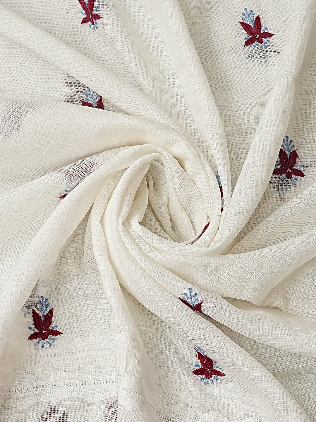 Ada Hand Embroidered White Kota Lucknowi Chikankari Unstitched Kurta Dupatta Set 01A754548