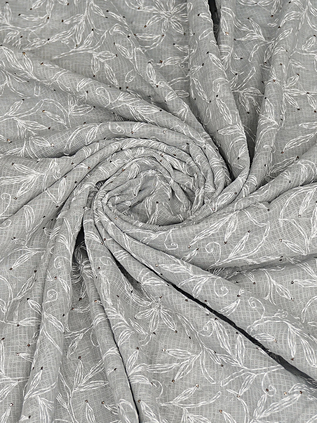 Ada Hand Embroidered Grey Kota Lucknowi Chikankari Dupatta With Mukaish Work 01A751459