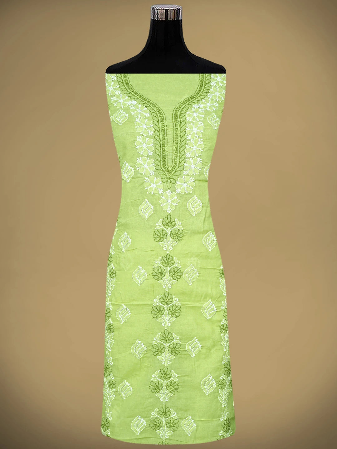 Ada Hand Embroidered Green Cotton Lucknowi Chikankari Unstitched Suit Piece 01A873290