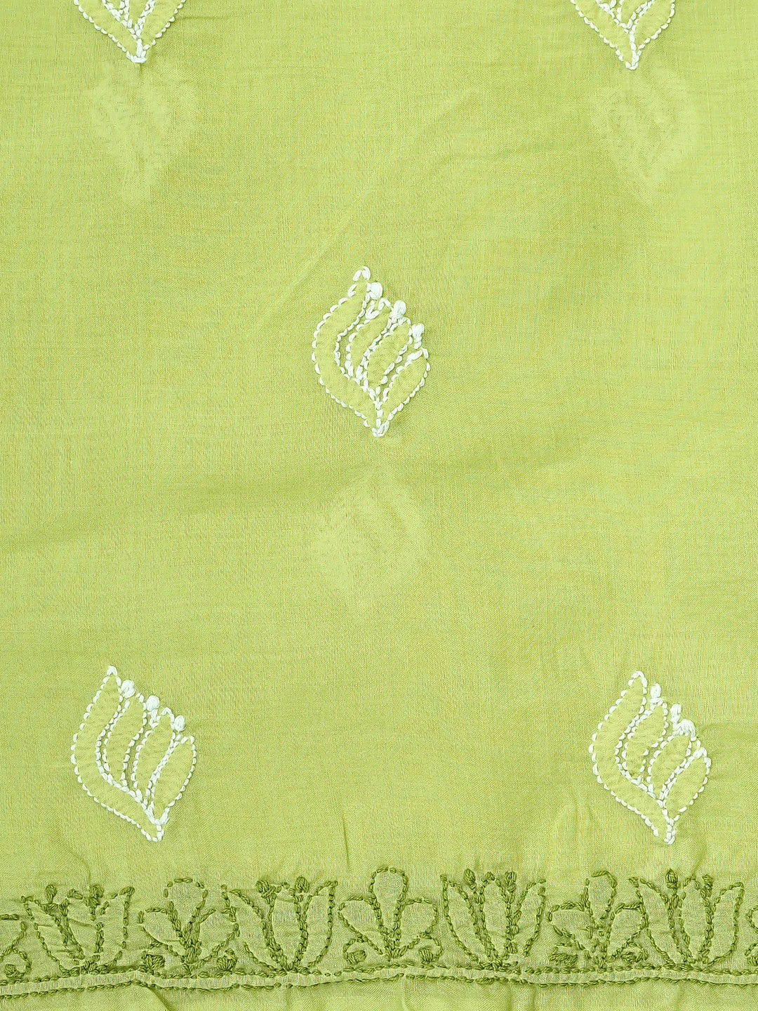 Ada Hand Embroidered Green Cotton Lucknowi Chikankari Unstitched Suit Piece 01A873290