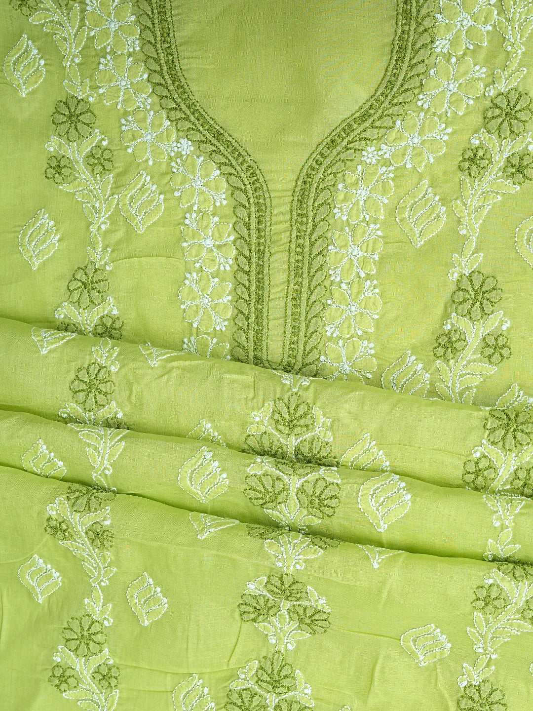 Ada Hand Embroidered Green Cotton Lucknowi Chikankari Unstitched Suit Piece 01A873290