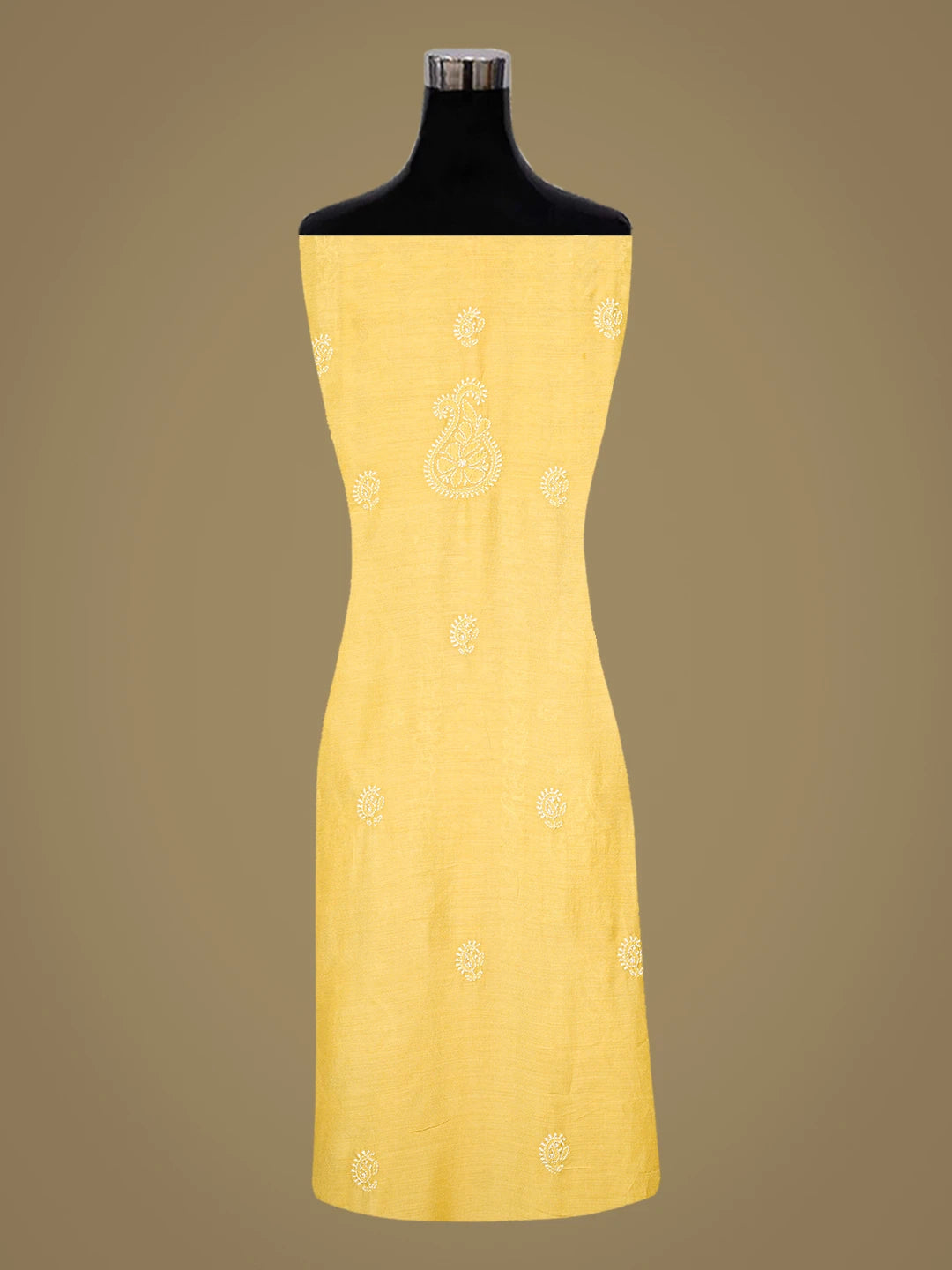 Ada Hand Embroidered Yellow Muslin Lucknowi Chikankari Semi-Stitched Suit Piece With Muqaish Work 01A853353