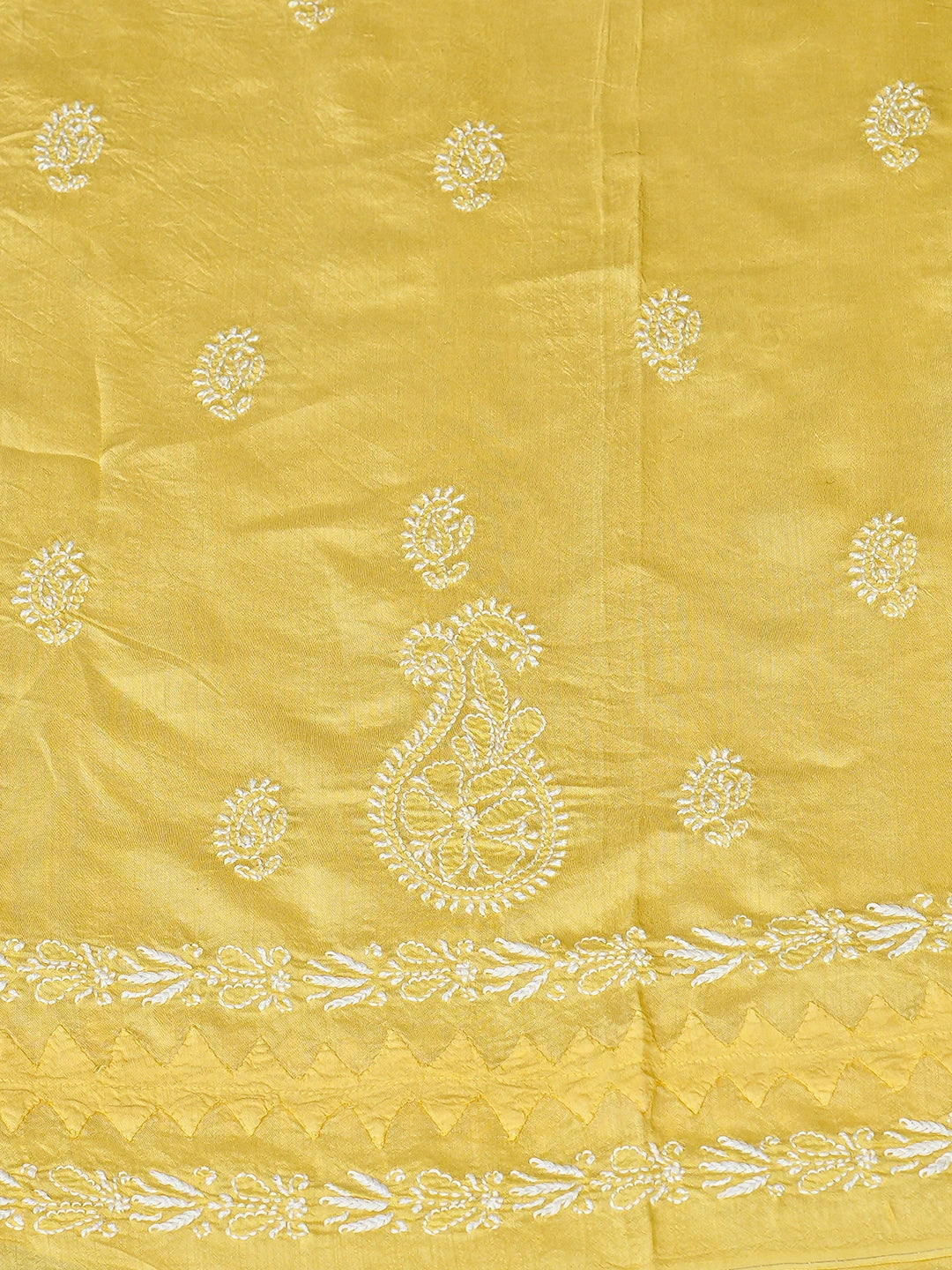 Ada Hand Embroidered Yellow Muslin Lucknowi Chikankari Semi-Stitched Suit Piece With Muqaish Work 01A853353