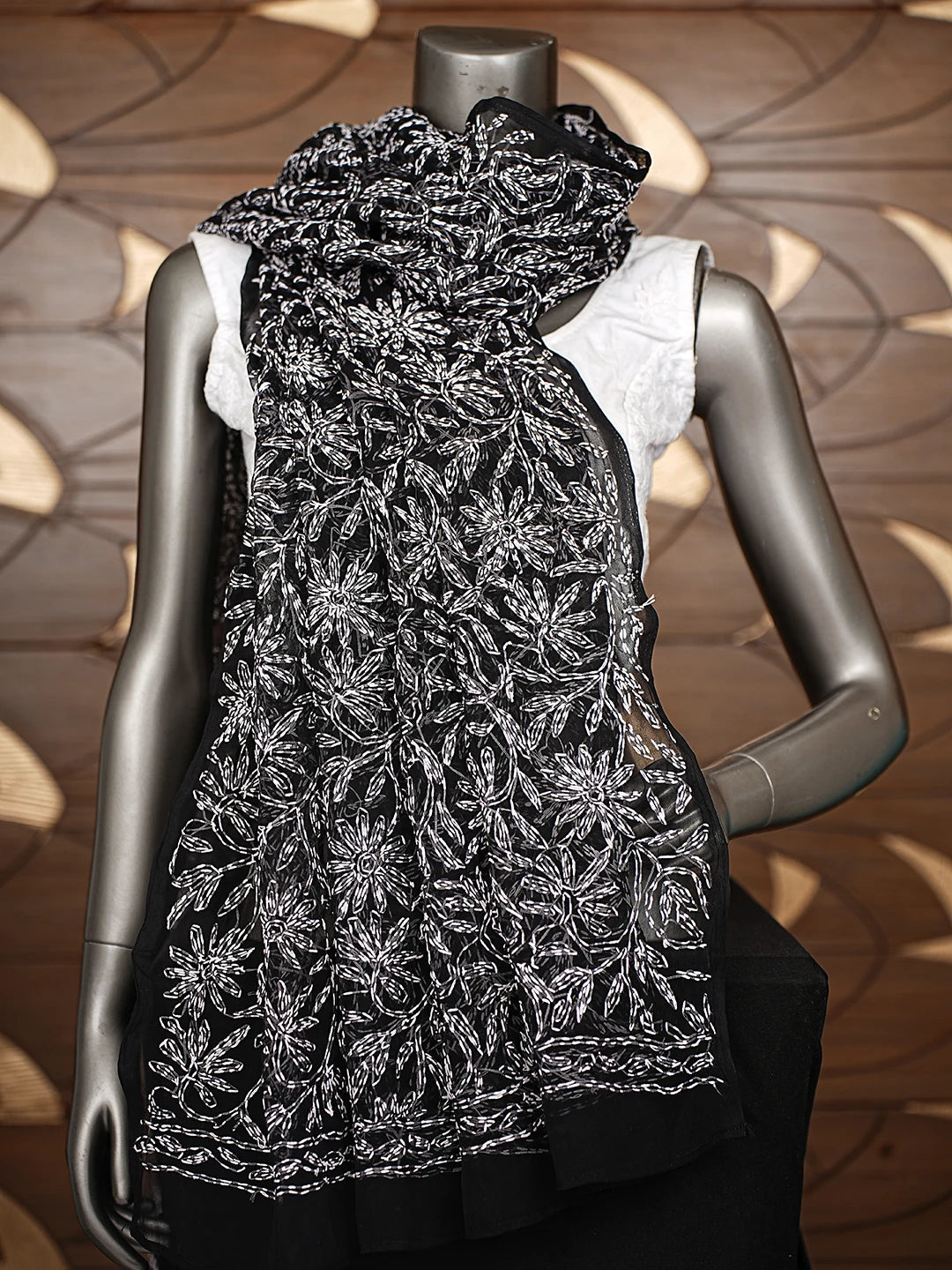 Ada Hand Embroidered Black Georgette Lucknowi Chikankari Dupatta 01A859627