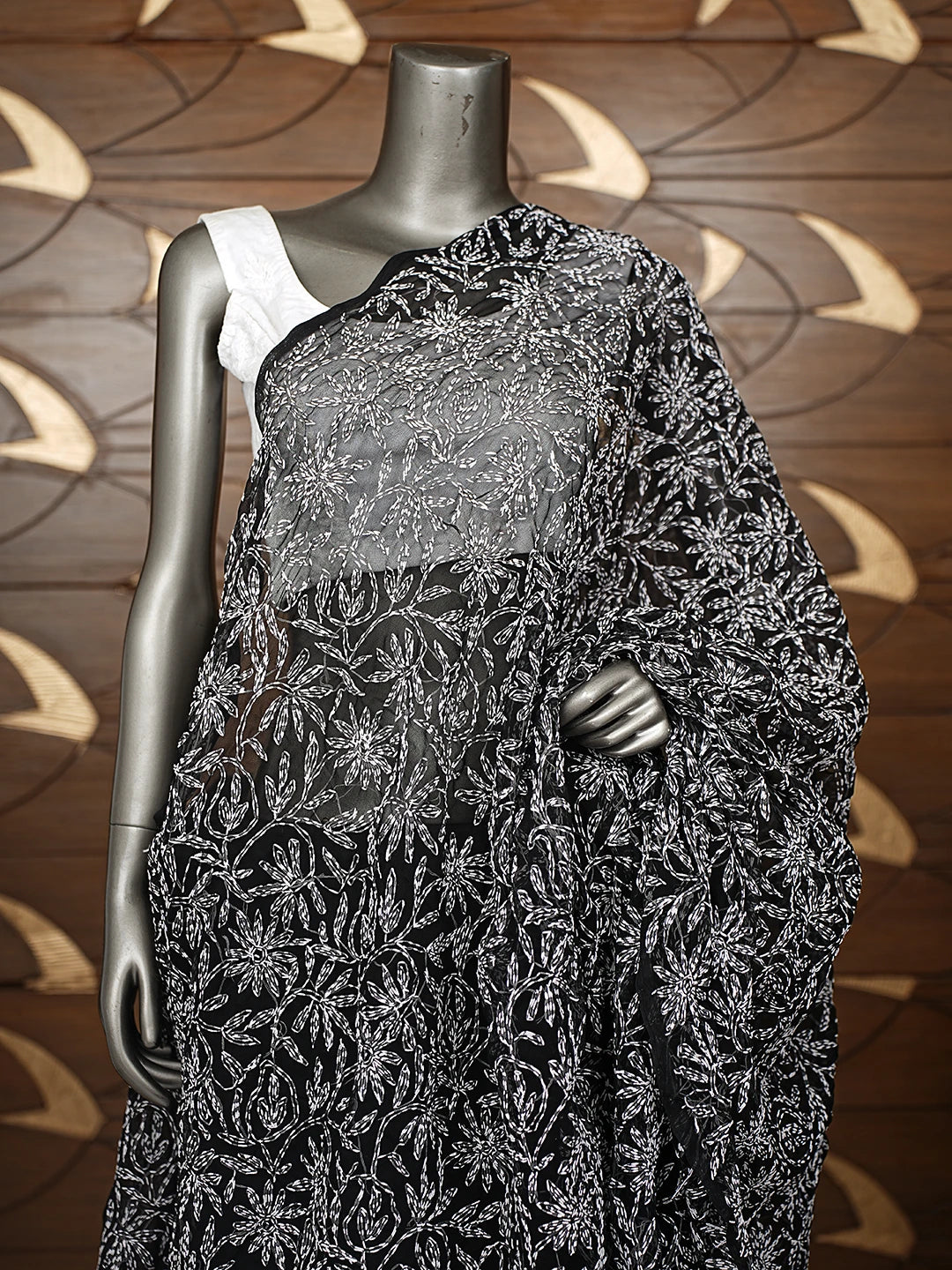 Ada Hand Embroidered Black Georgette Lucknowi Chikankari Dupatta 01A859627
