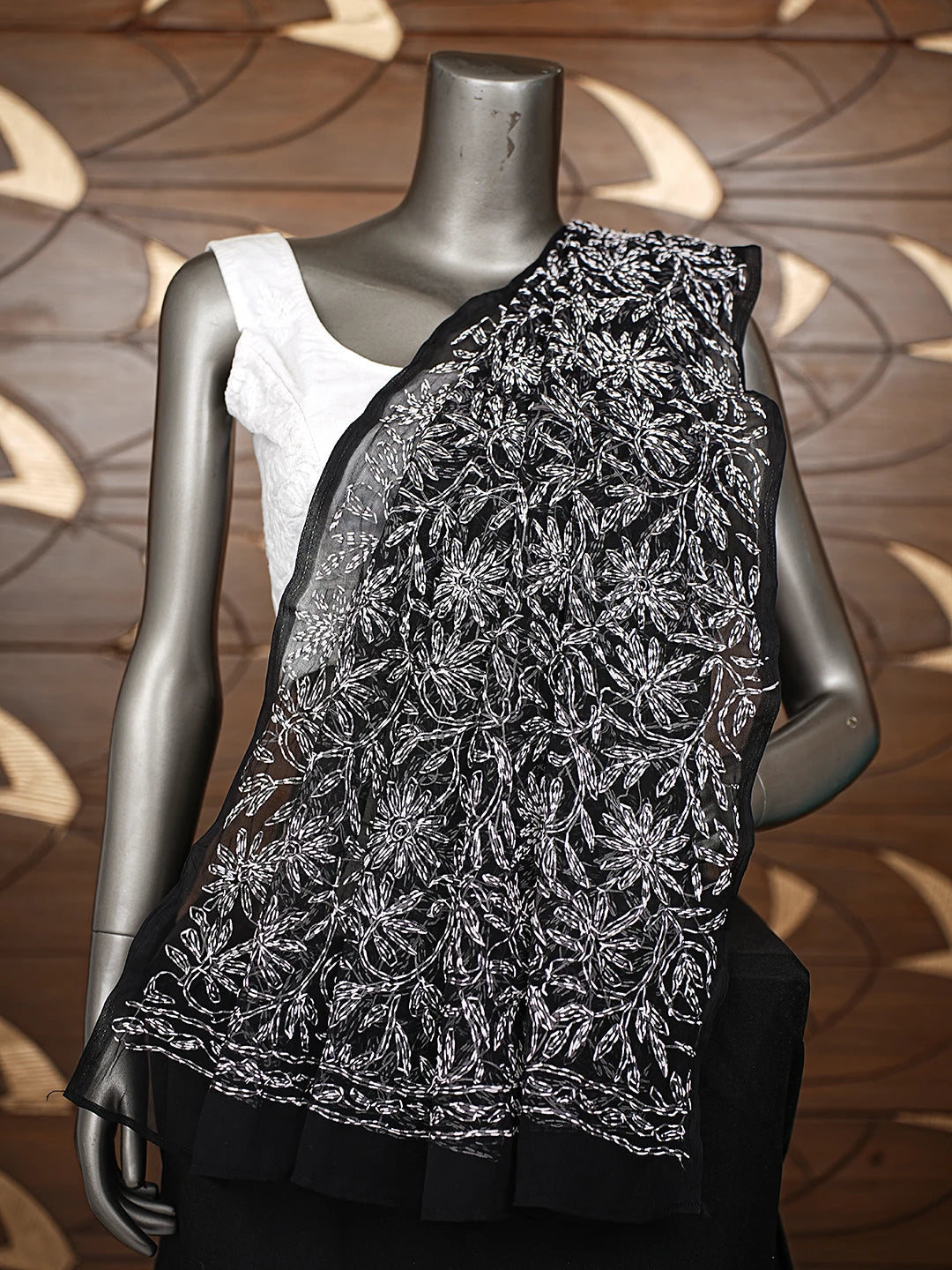 Ada Hand Embroidered Black Georgette Lucknowi Chikankari Dupatta 01A859627
