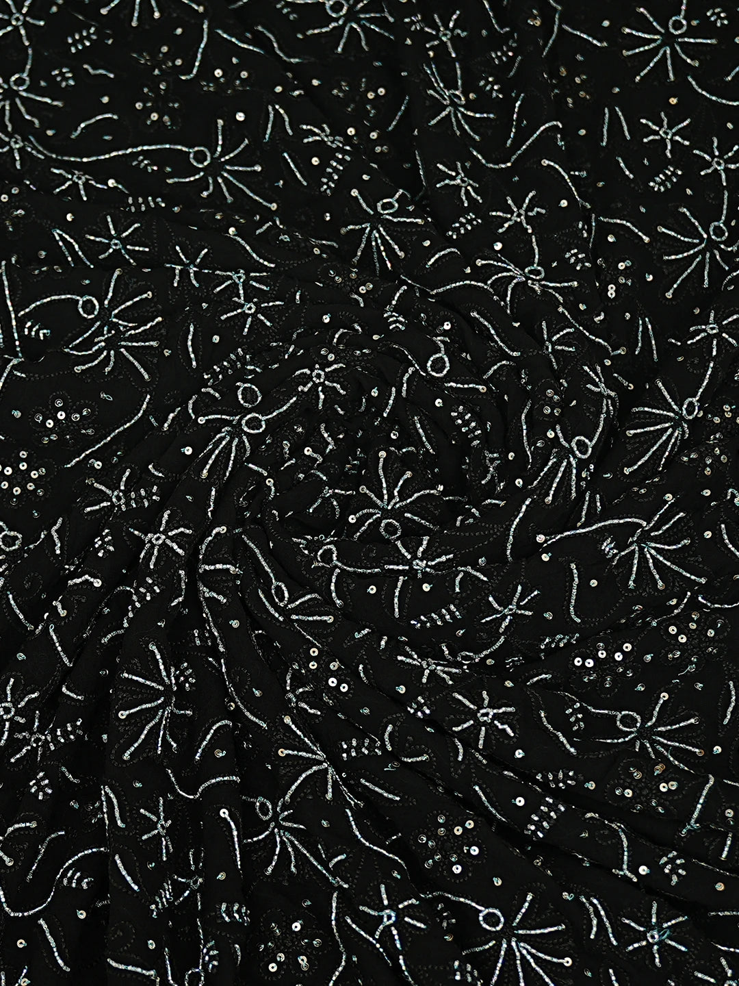 Ada Hand Embroidered Black Viscose Georgette Lucknowi Chikankari Dupatta With Cutdana Work 01A404856