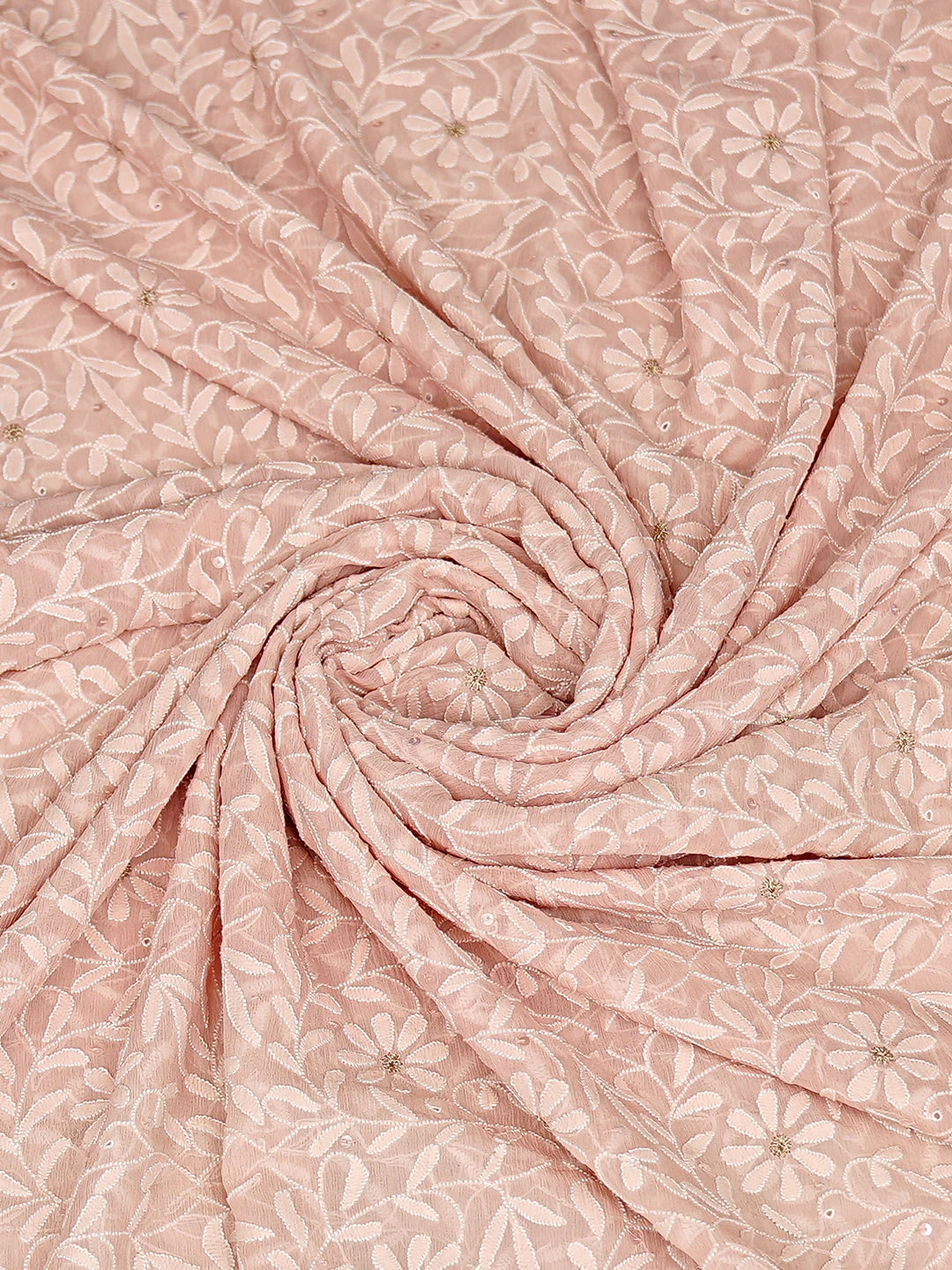 Ada Hand Embroidered Light Peach Chiffon Lucknowi Chikankari Dupatta With Zari Work A575126