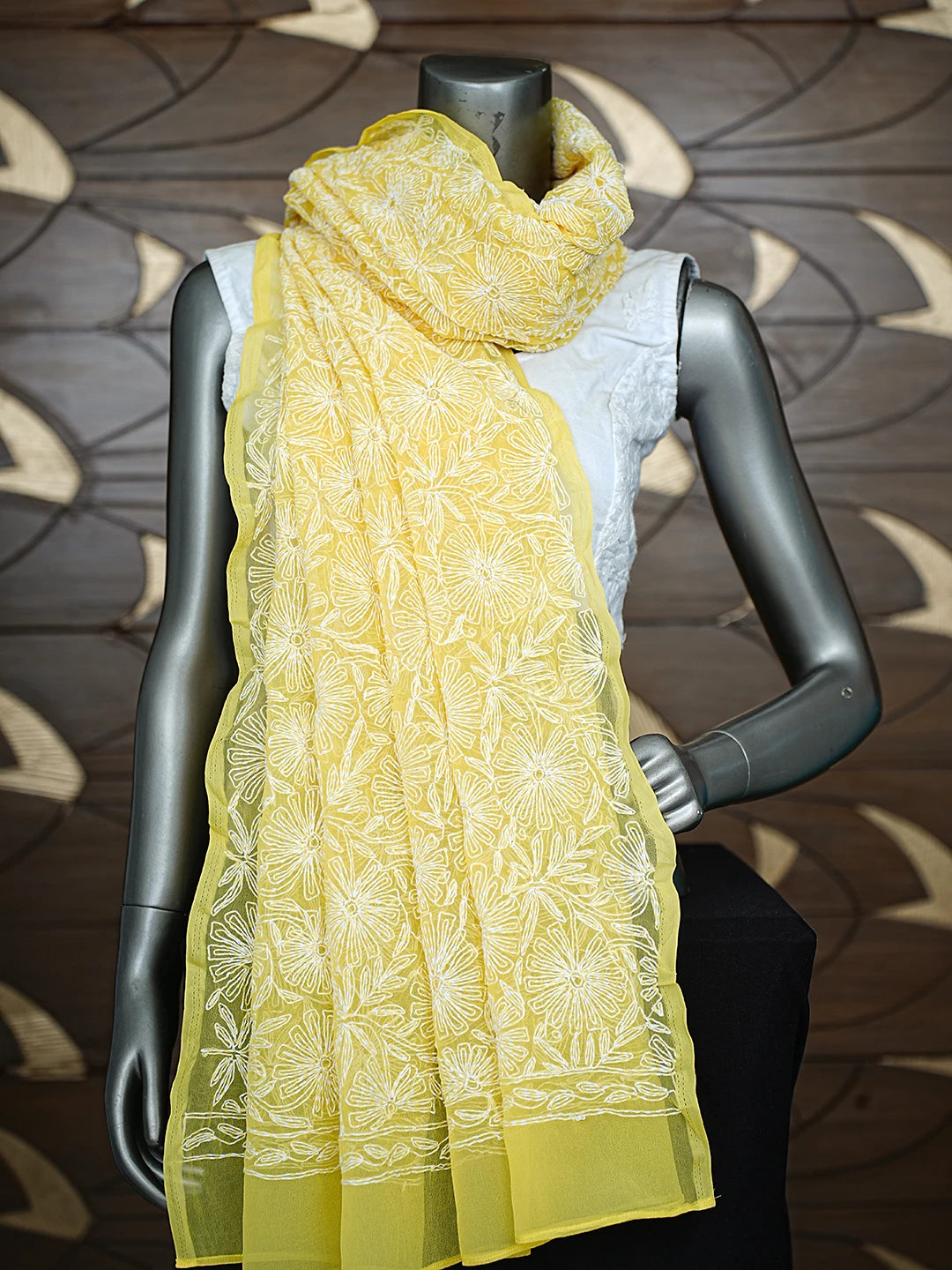 Ada Hand Embroidered Yellow Georgette Lucknowi Chikankari Dupatta 01A791221