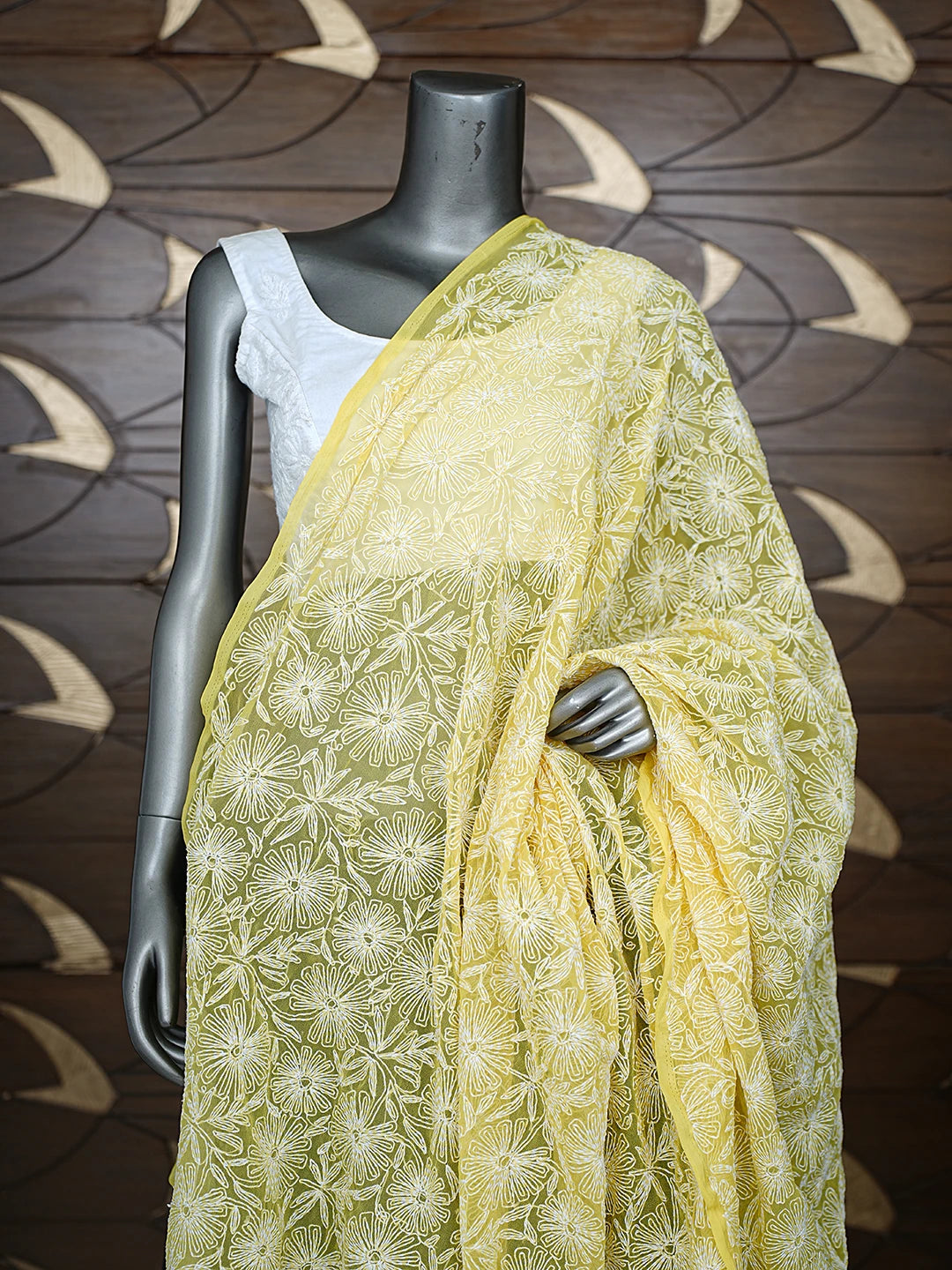 Ada Hand Embroidered Yellow Georgette Lucknowi Chikankari Dupatta 01A791221