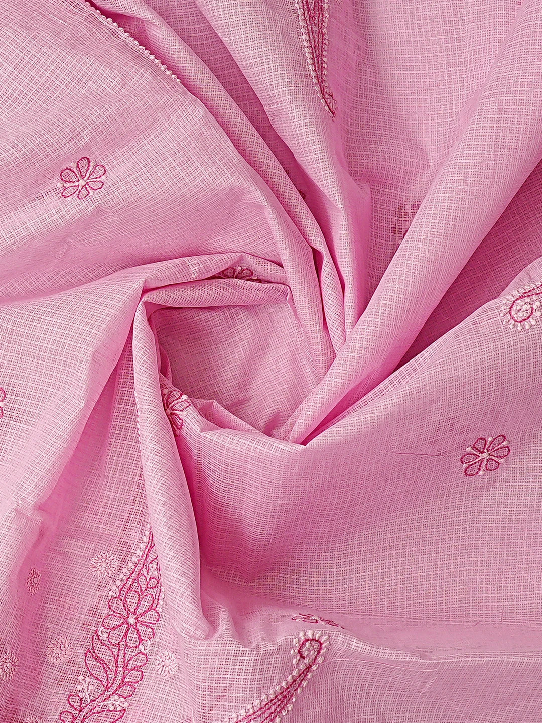 Ada Hand Embroidered Baker-Miller Pink Kota Lucknowi Chikankari Unstitched Kurta Dupatta Set 01A494577