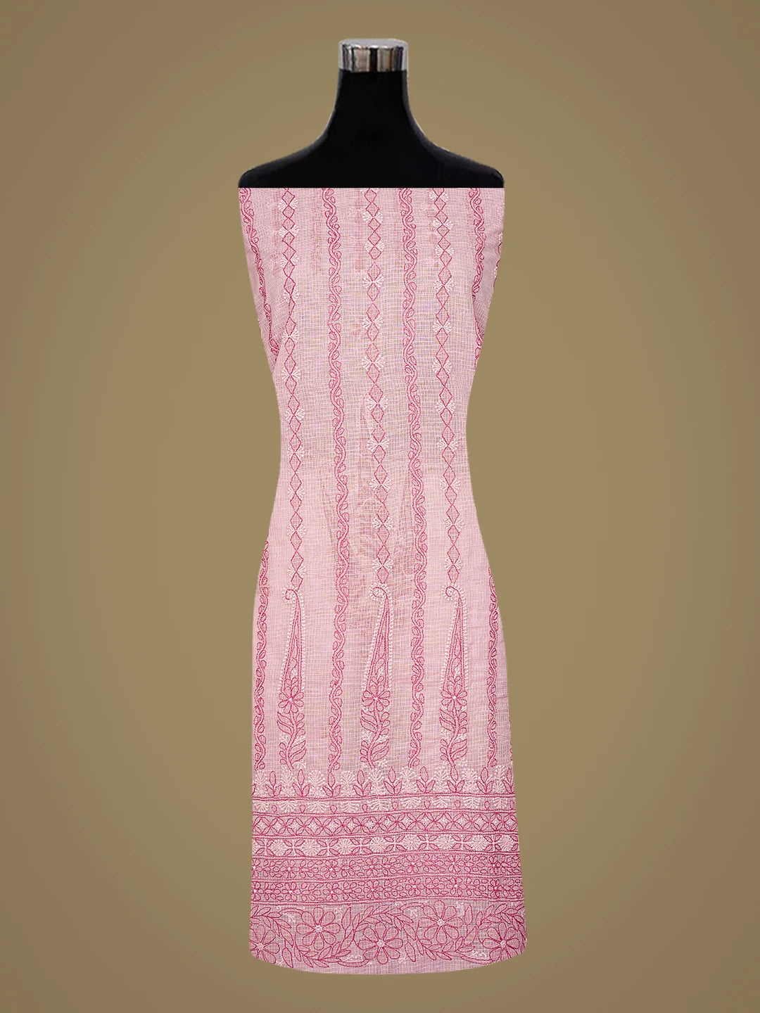Ada Hand Embroidered Baker-Miller Pink Kota Lucknowi Chikankari Unstitched Kurta Dupatta Set 01A494577