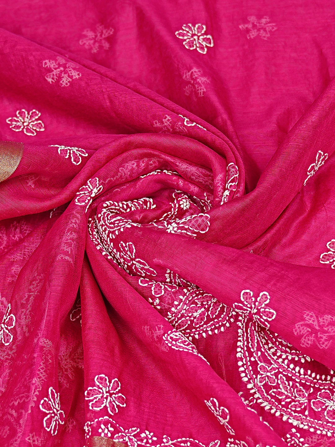Ada Hand Embroidered Magenta Chanderi Lucknowi Chikankari Dupatta 01A837573