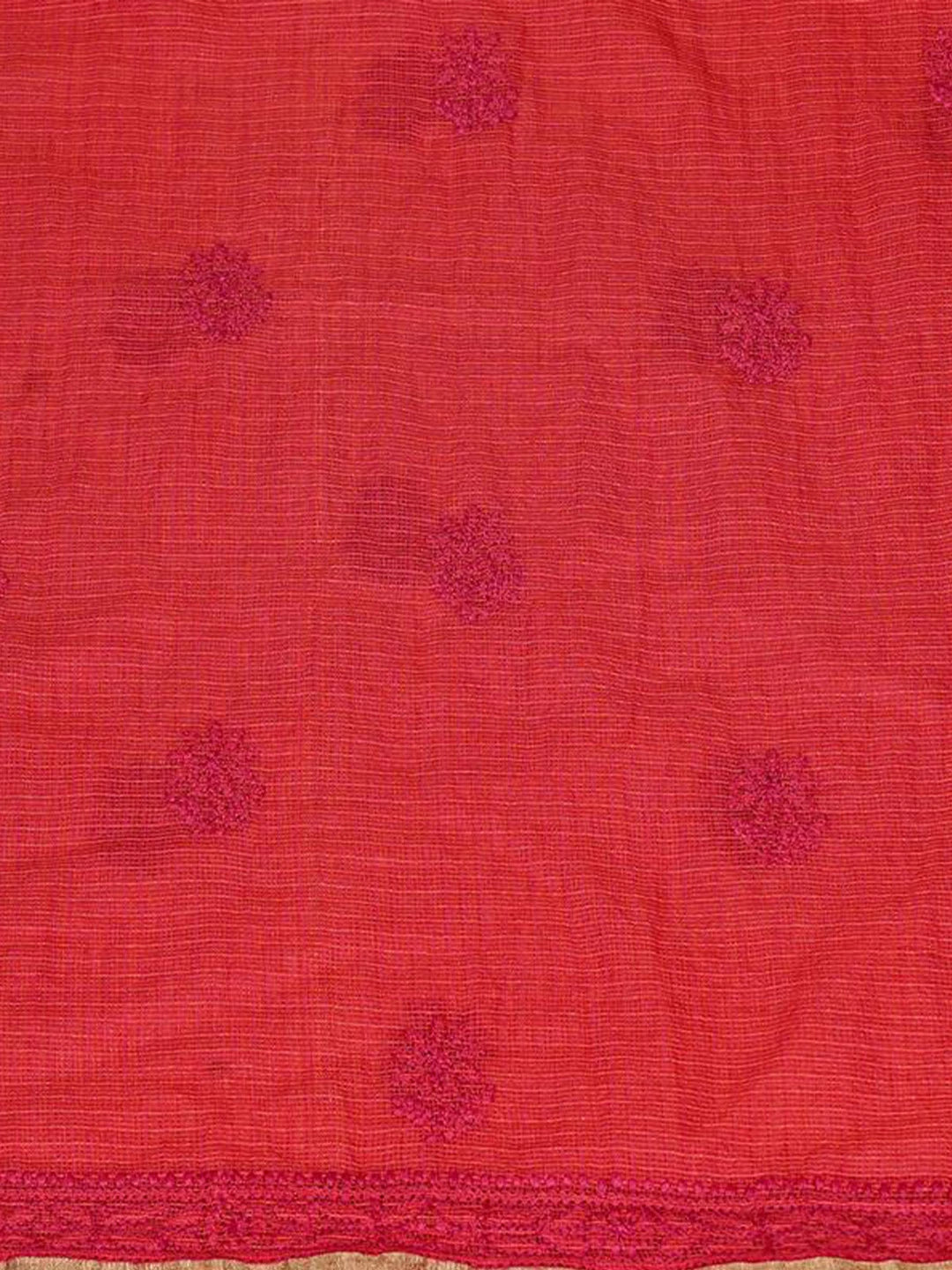 Ada Hand Embroidered Carrot Pink Kota Lucknowi Chikankari Unstitched Kurta Dupatta Set 01A850093