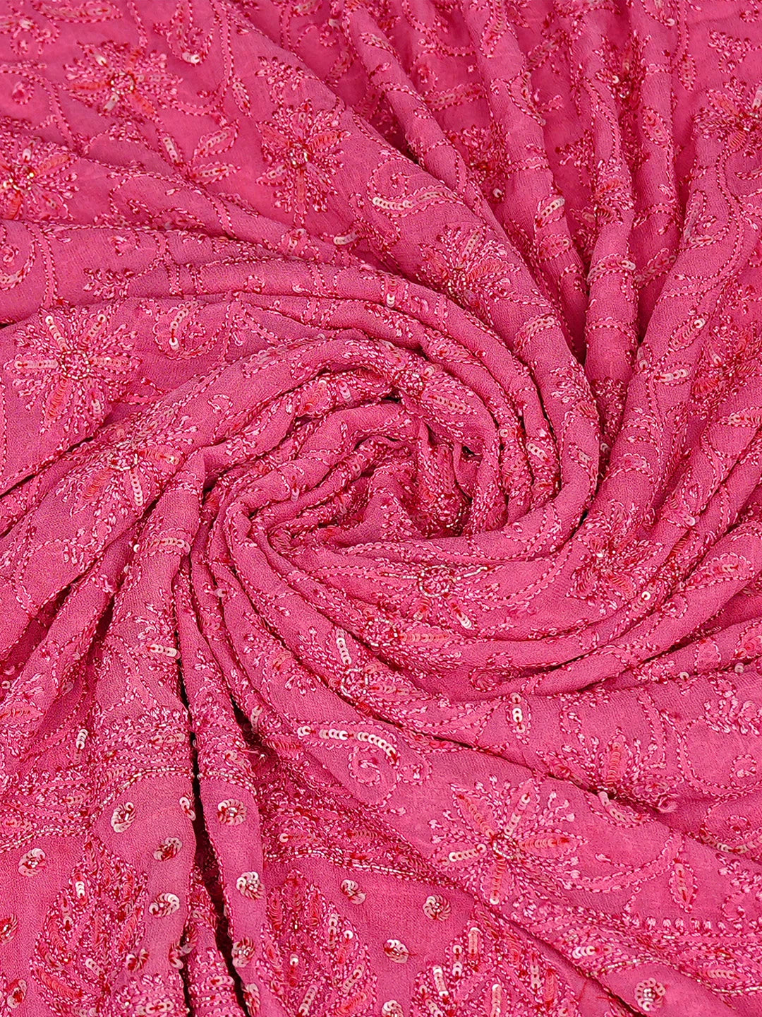 Ada Hand Embroidered Cerise Pink Viscose Georgette Lucknowi Chikankari Dupatta With Sequinned Work 01A373395