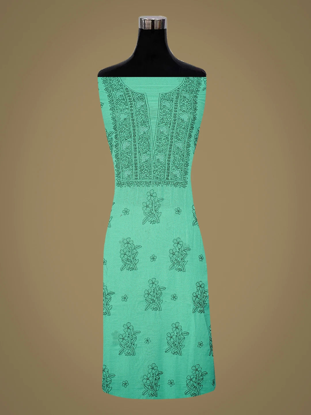 Ada Hand Embroidered Rama Green Cotton Lucknowi Chikankari Unstitched Kurta Dupatta Set 01A609951