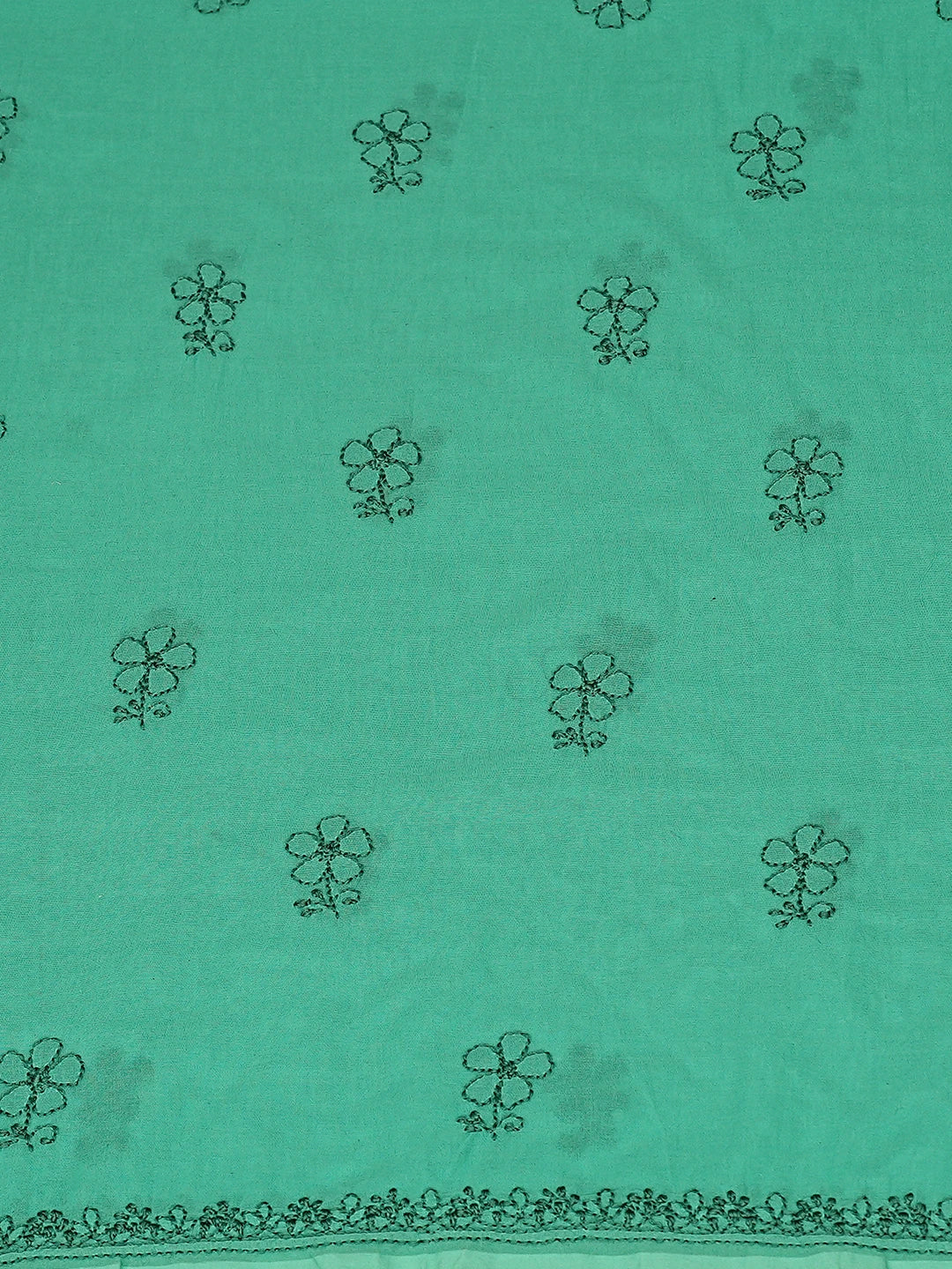 Ada Hand Embroidered Rama Green Cotton Lucknowi Chikankari Unstitched Kurta Dupatta Set 01A609951
