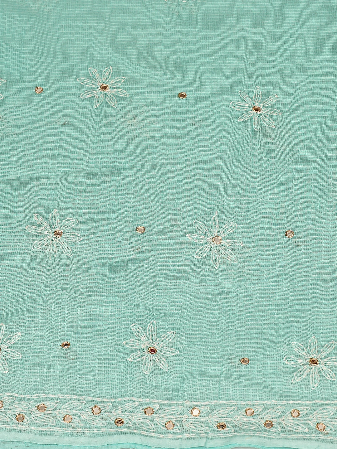 Ada Hand Embroidered Sea Green Kota Lucknowi Chikankari Unstitched Kurta Dupatta Set With Zari Work 01A751332
