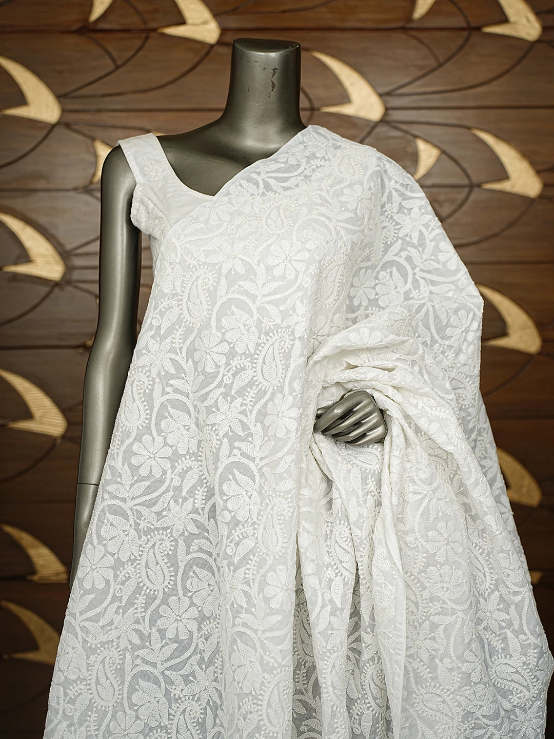 Ada Hand Embroidered White Cotton Lucknowi Chikankari Dupatta 01A562414