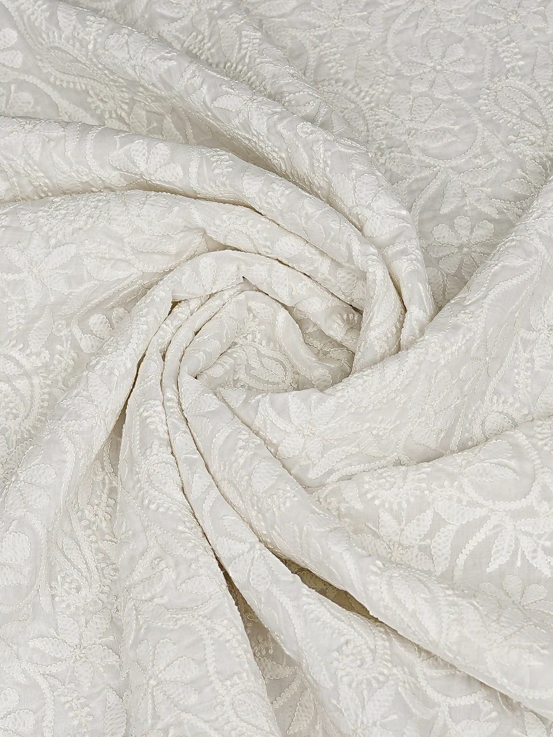 Ada Hand Embroidered White Cotton Lucknowi Chikankari Dupatta 01A562414