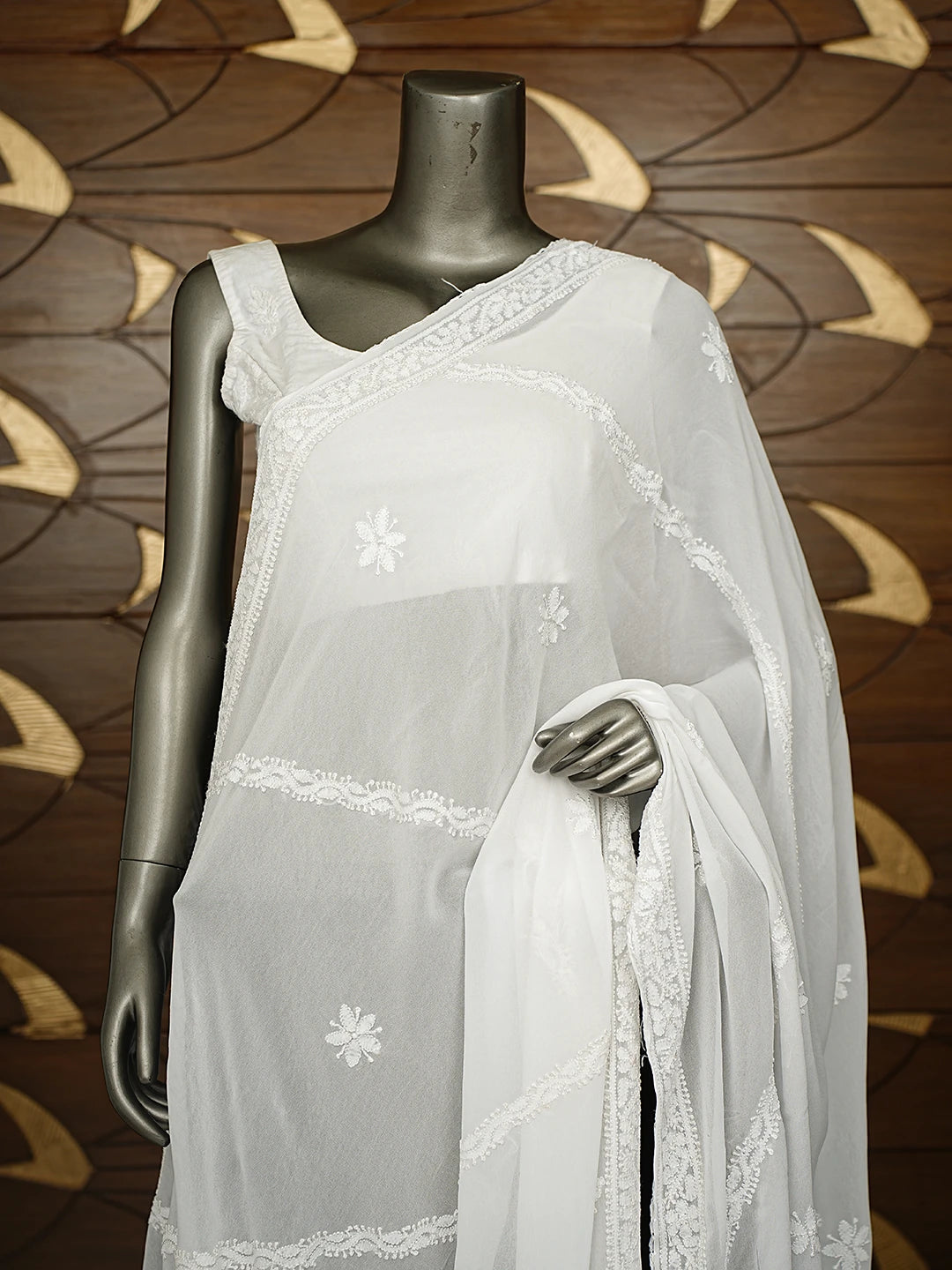 Ada Hand Embroidered White Viscose Georgette Lucknowi Chikankari Dupatta 01A823368