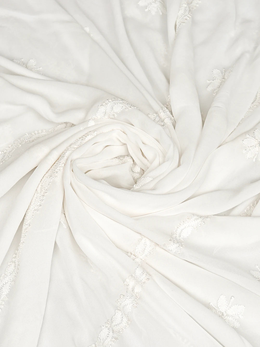Ada Hand Embroidered White Viscose Georgette Lucknowi Chikankari Dupatta 01A823368