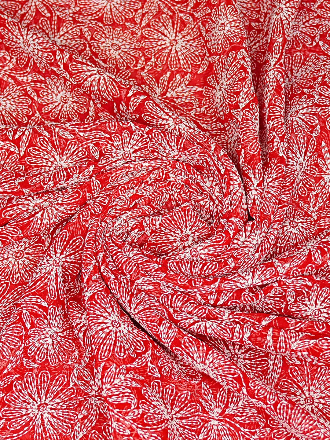 Ada Hand Embroidered Red Georgette Lucknowi Chikankari Dupatta 01A859621