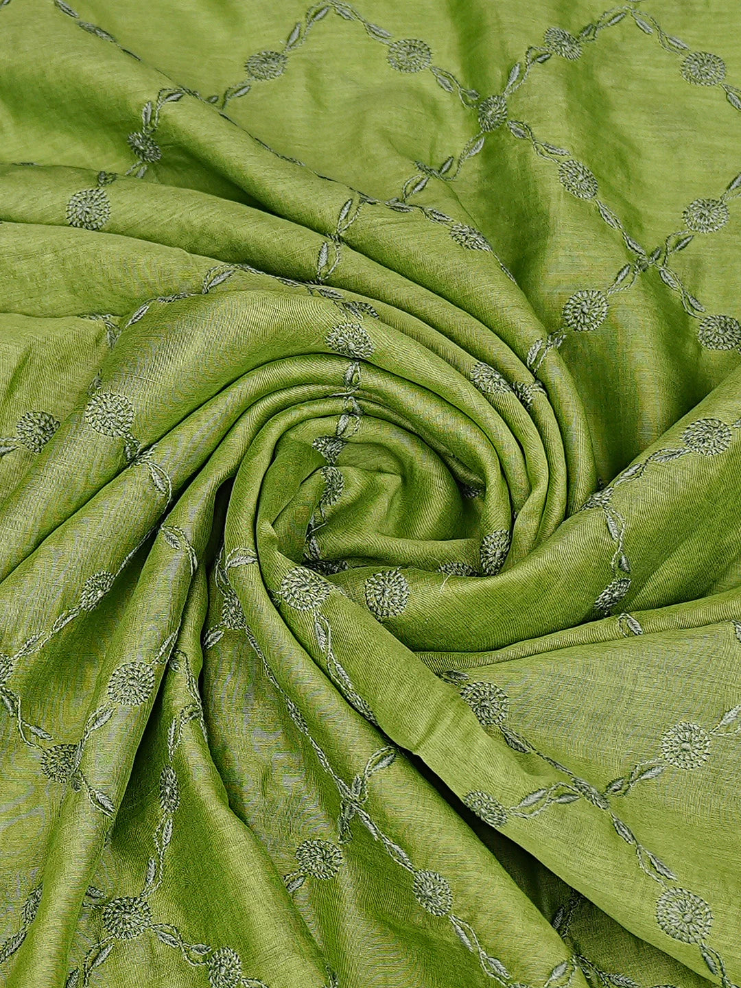 Ada Hand Embroidered Green Chanderi Lucknowi Chikankari Dupatta 01A858592
