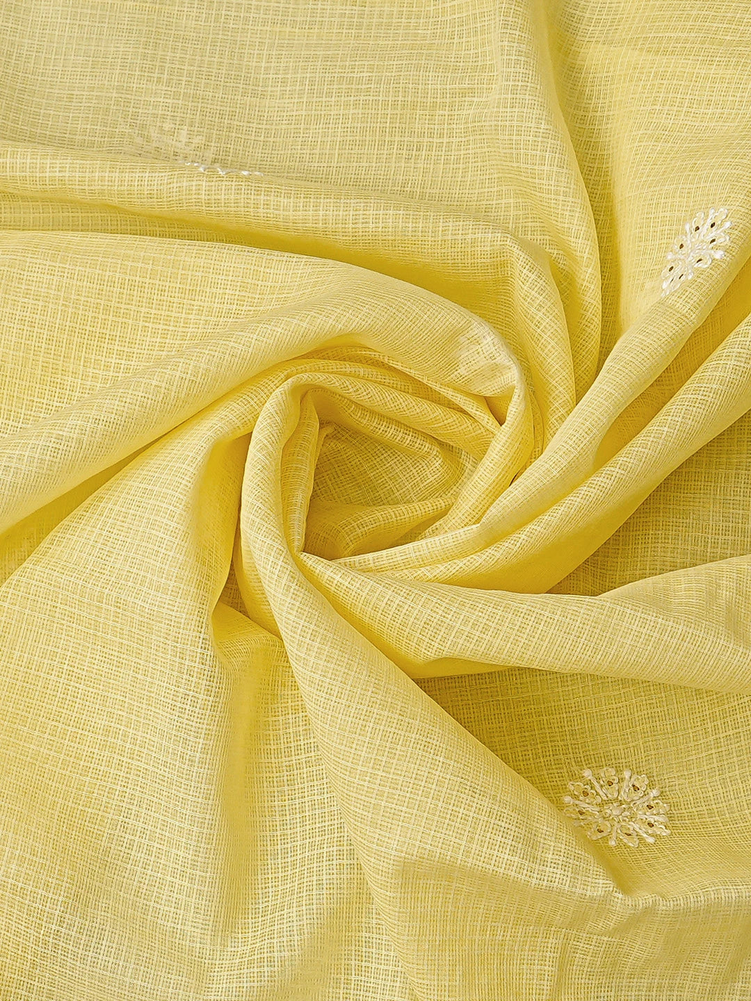 Ada Hand Embroidered Lemon Kota Lucknowi Chikankari Unstitched Kurta Dupatta Set With Mukaish Work 01A574061