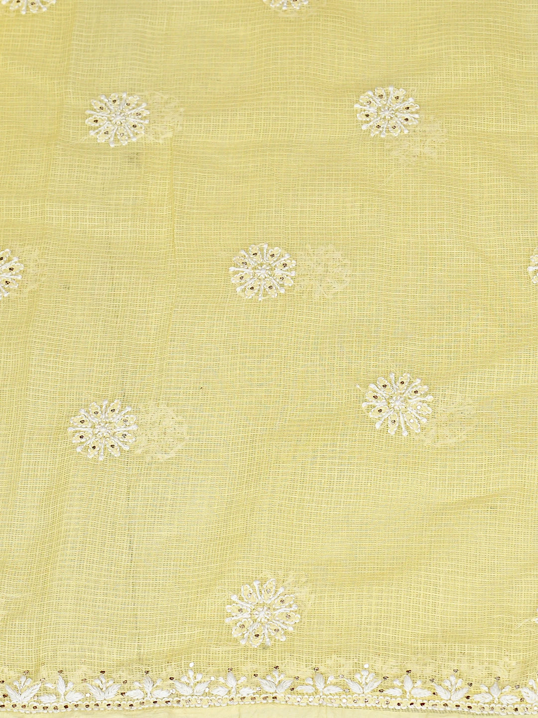 Ada Hand Embroidered Lemon Kota Lucknowi Chikankari Unstitched Kurta Dupatta Set With Mukaish Work 01A574061