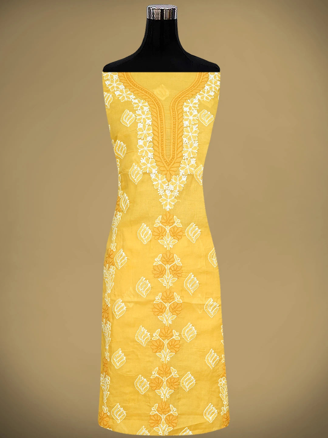 Ada Hand Embroidered Yellow Cotton Lucknowi Chikankari Unstitched Suit Piece 01A873289