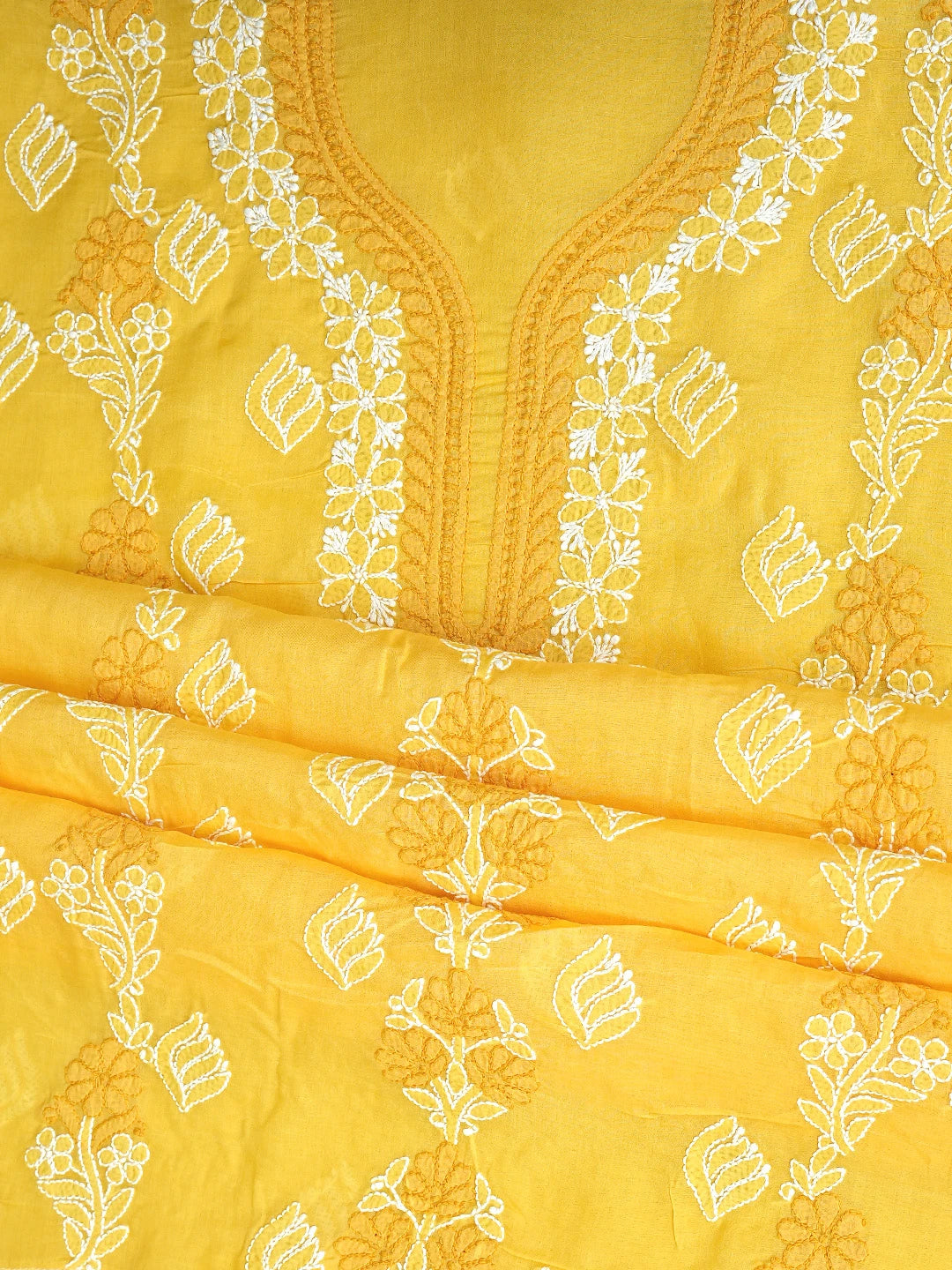Ada Hand Embroidered Yellow Cotton Lucknowi Chikankari Unstitched Suit Piece 01A873289