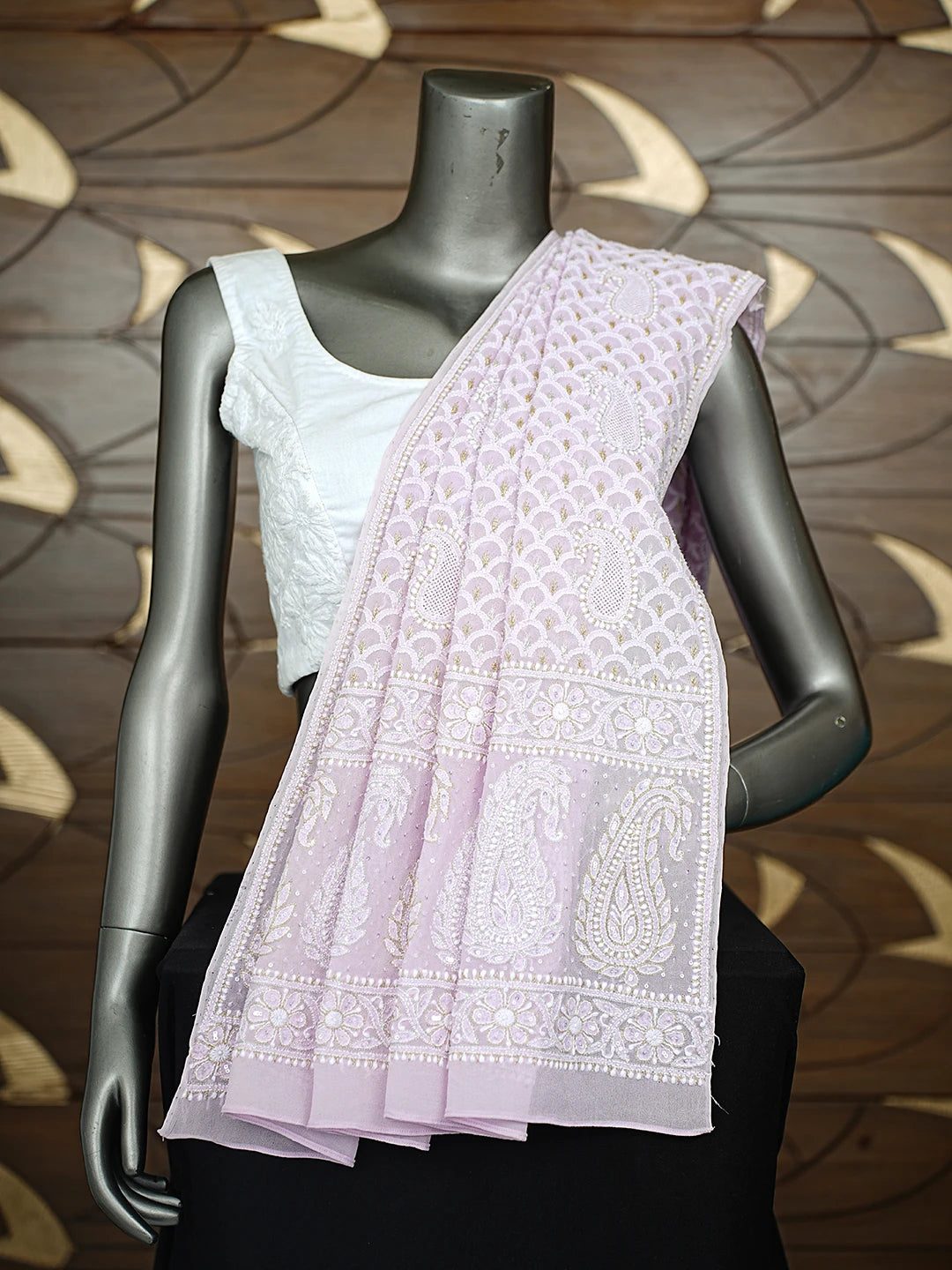 Ada Hand Embroidered Lavender Pure Georgette Dupatta With Zari Work 01A713042