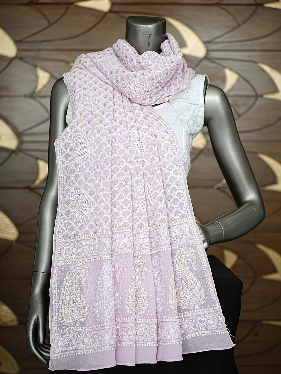 Ada Hand Embroidered Lavender Pure Georgette Dupatta With Zari Work 01A713042