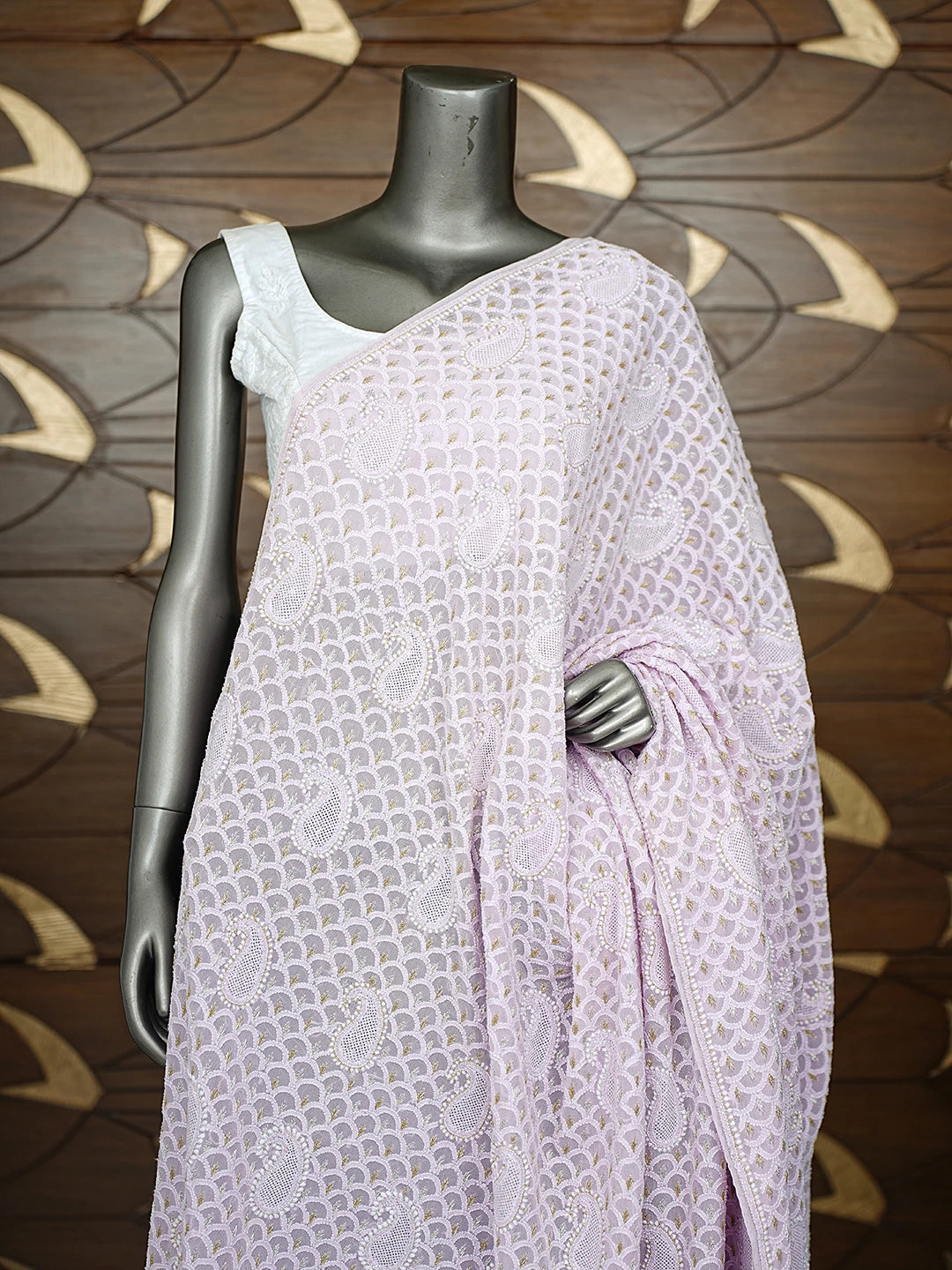 Ada Hand Embroidered Lavender Pure Georgette Dupatta With Zari Work 01A713042