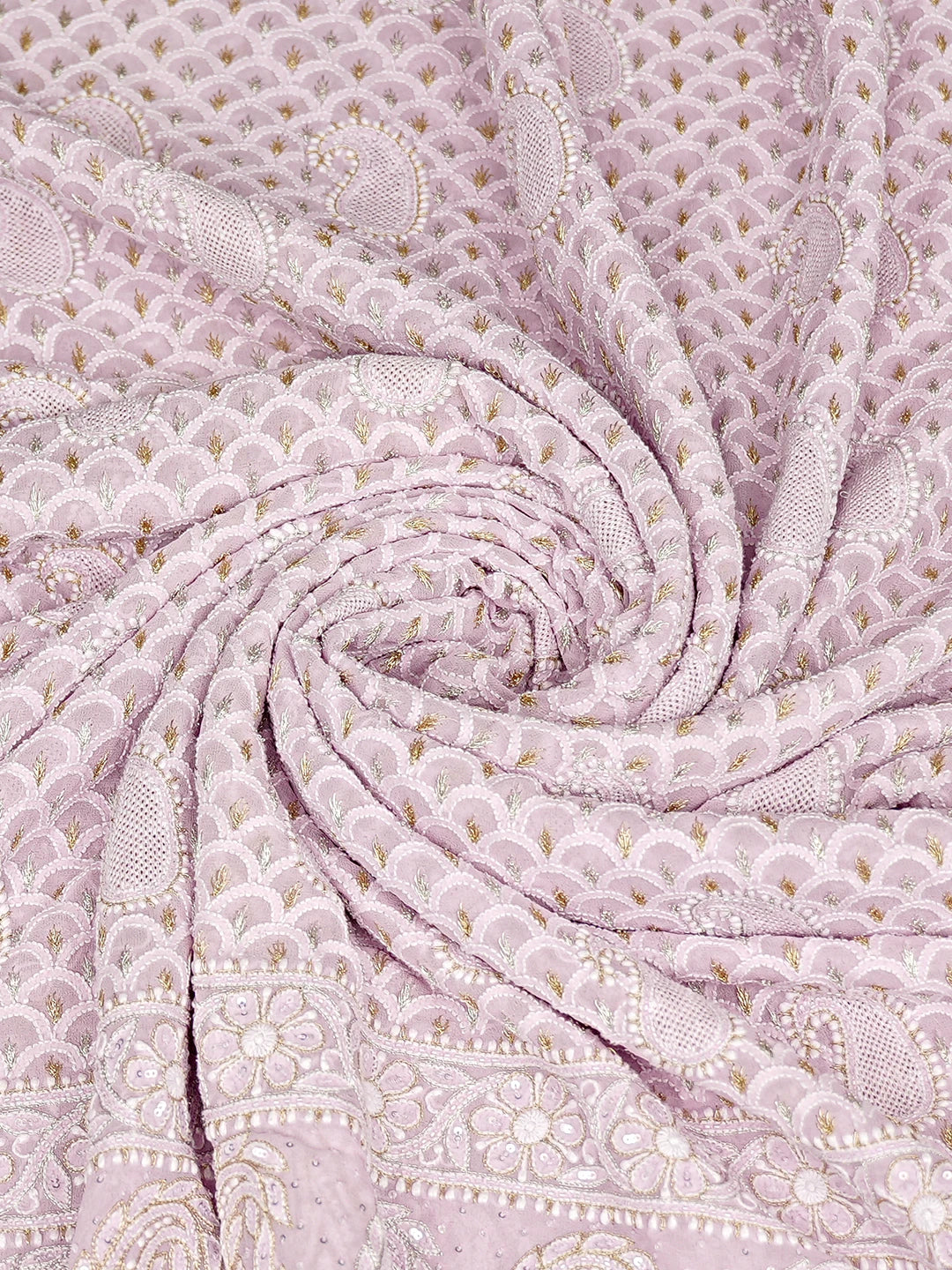 Ada Hand Embroidered Lavender Pure Georgette Dupatta With Zari Work 01A713042