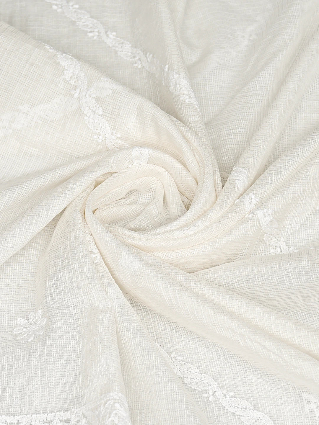 Ada Hand Embroidered White Kota Chanderi Lucknowi Chikankari Dupatta 01A862843