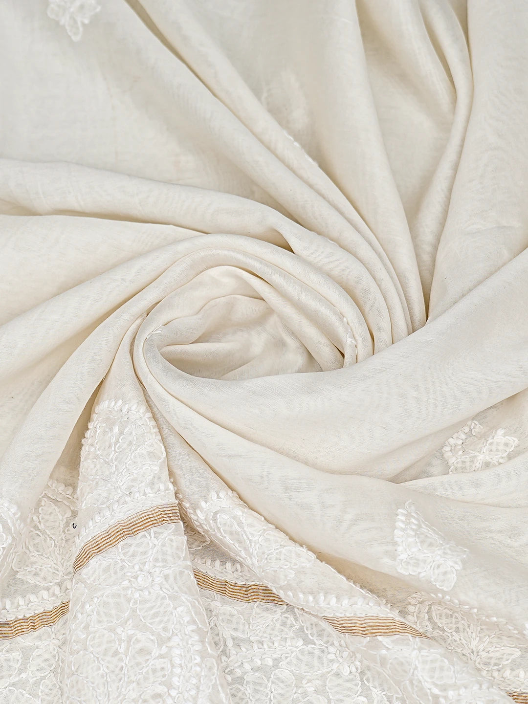 Ada Hand Embroidered White Chanderi Lucknowi Chikankari Dupatta 01A865980