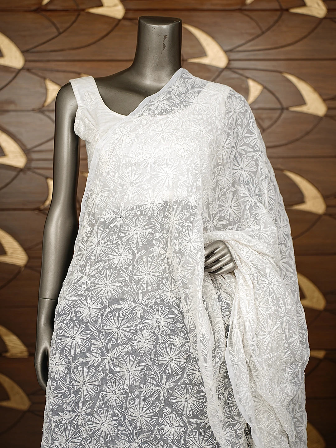 Ada Hand Embroidered White Georgette Lucknowi Chikankari Dupatta 01A865914