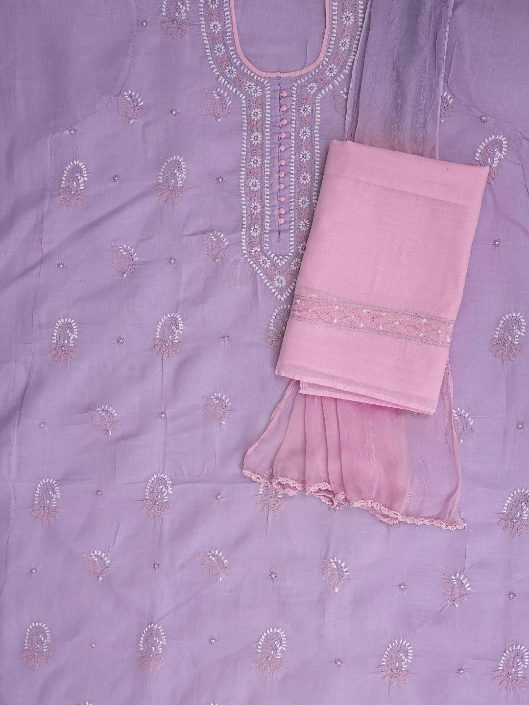 Ada Hand Embroidered Mauve Cotton Lucknowi Chikankari Unstitched Suit Piece 01A879777