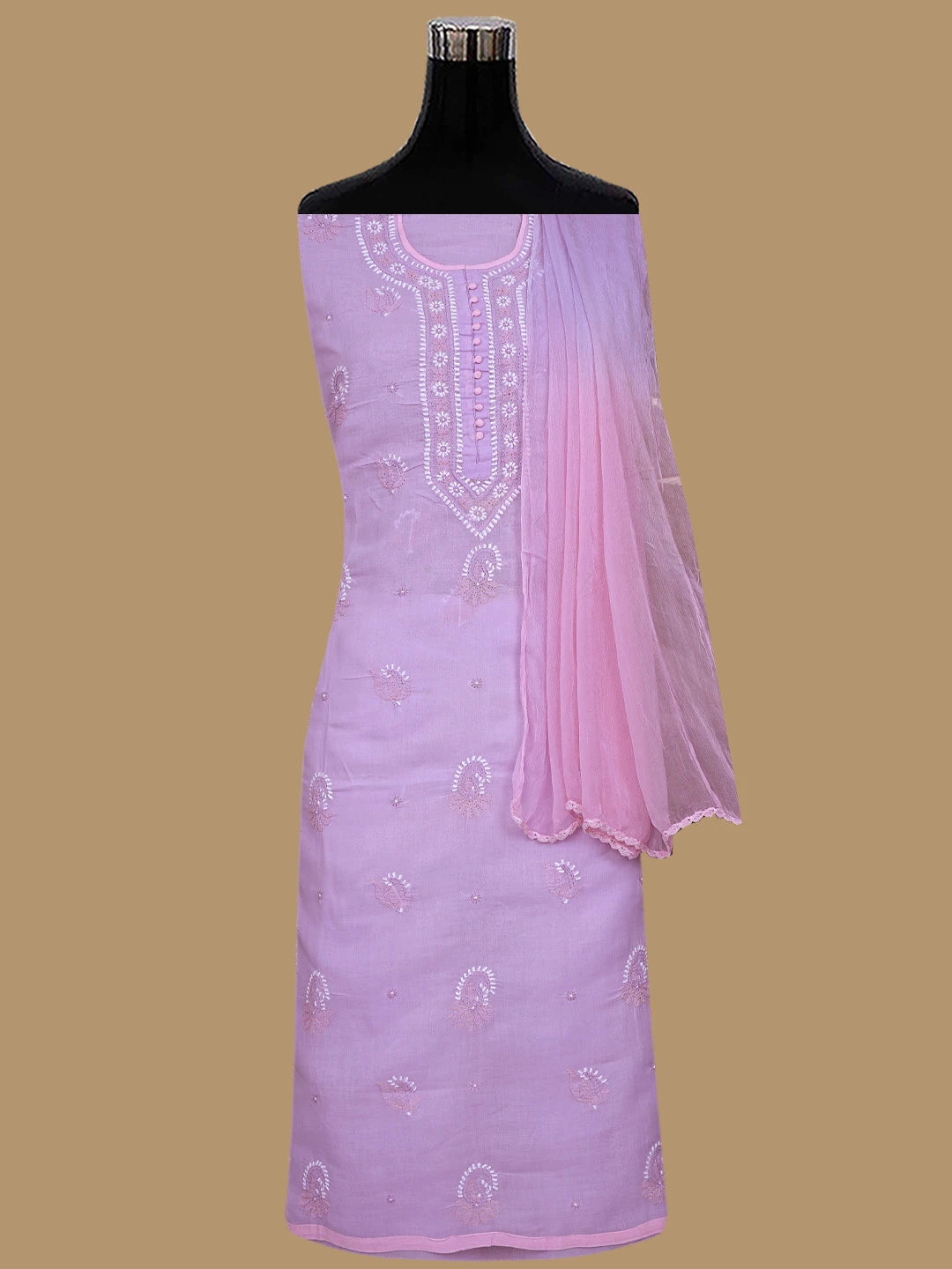Ada Hand Embroidered Mauve Cotton Lucknowi Chikankari Unstitched Suit Piece 01A879777